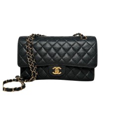 Chanel 20cm Classic Handbag Grained Calfskin & Gold Black