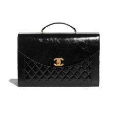 Chanel Briefcase Patent Crumpled Lambskin & Gold Black