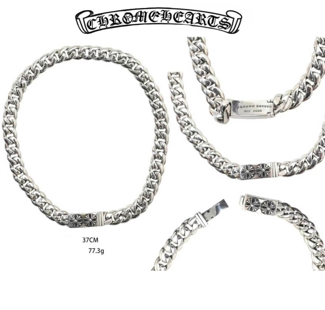 Chrome Hearts Silver Cross-Tongue Clavicle Necklace (38cm),(77,3)