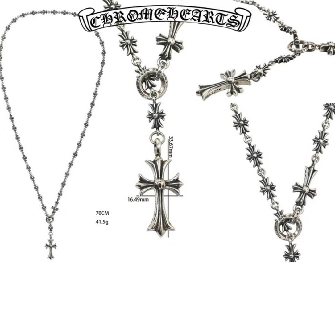 Chrome Hearts Silver Choke Chain Cross Necklace (70cm),(41g)