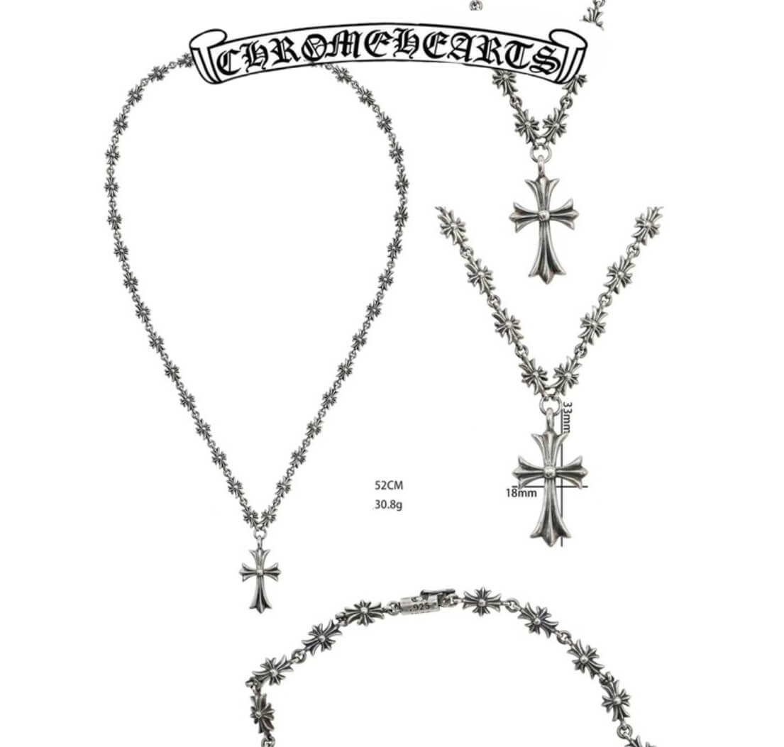 Chrome Hearts Silver Choke Chain Cross Necklace (52cm),(31g)