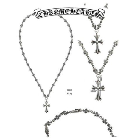 Chrome Hearts Silver Choke Chain Cross Necklace (52cm),(31g)