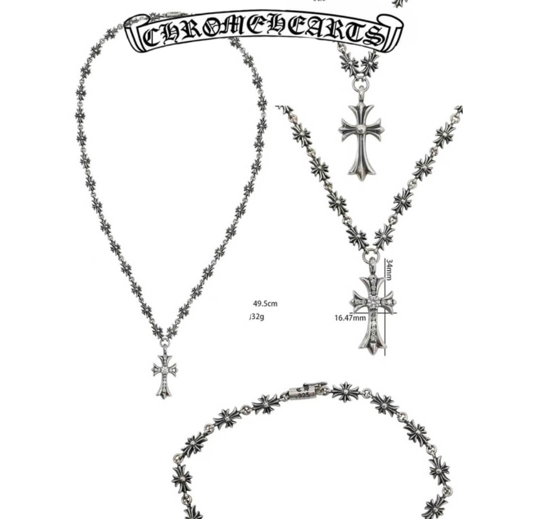 Chrome Hearts Silver Choke Chain Cross Necklace (49.5cm),(32g)