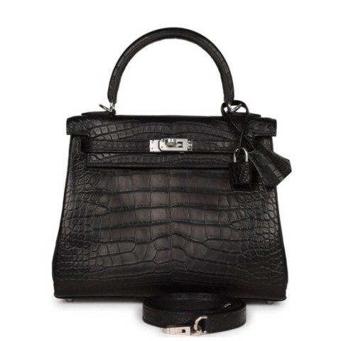 Hermès Kelly25 Black Matte Alligator&Palladium Hardware