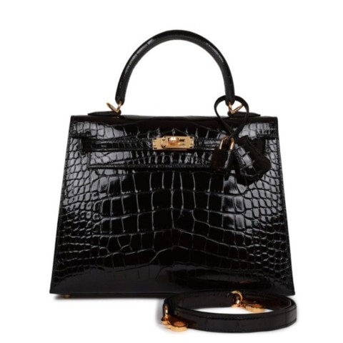 Hermès Kelly25 Black Shiny Niloticus&Gold Hardware