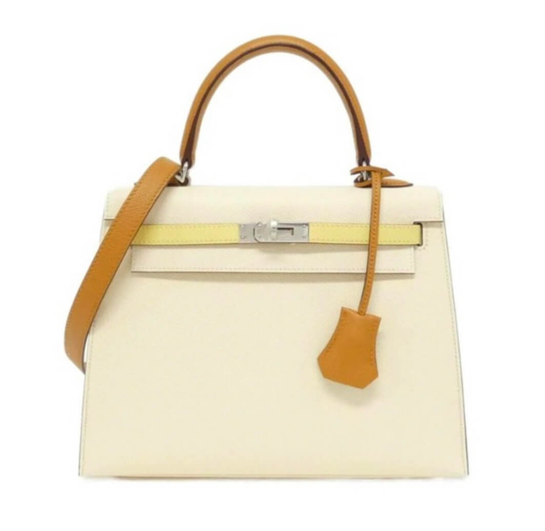 Hermès Kelly25 Limited Edition Tricolor (Cream White, Chick Yellow, Sesame) Epsom&Palladium Hardware