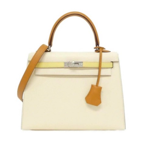 Hermès Kelly25 Limited Edition Tricolor (Cream White, Chick Yellow, Sesame) Epsom&Palladium Hardware