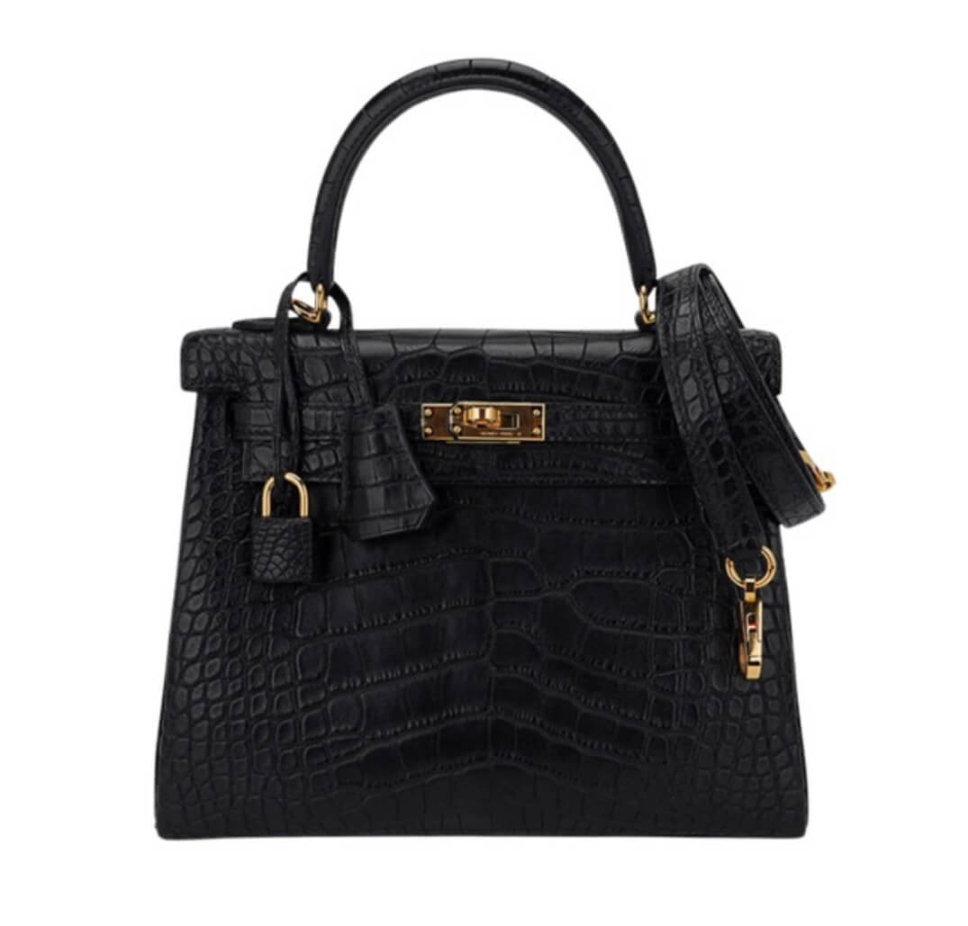 Hermès Kelly25 Noir Shiny Alligator&Gold Hardware