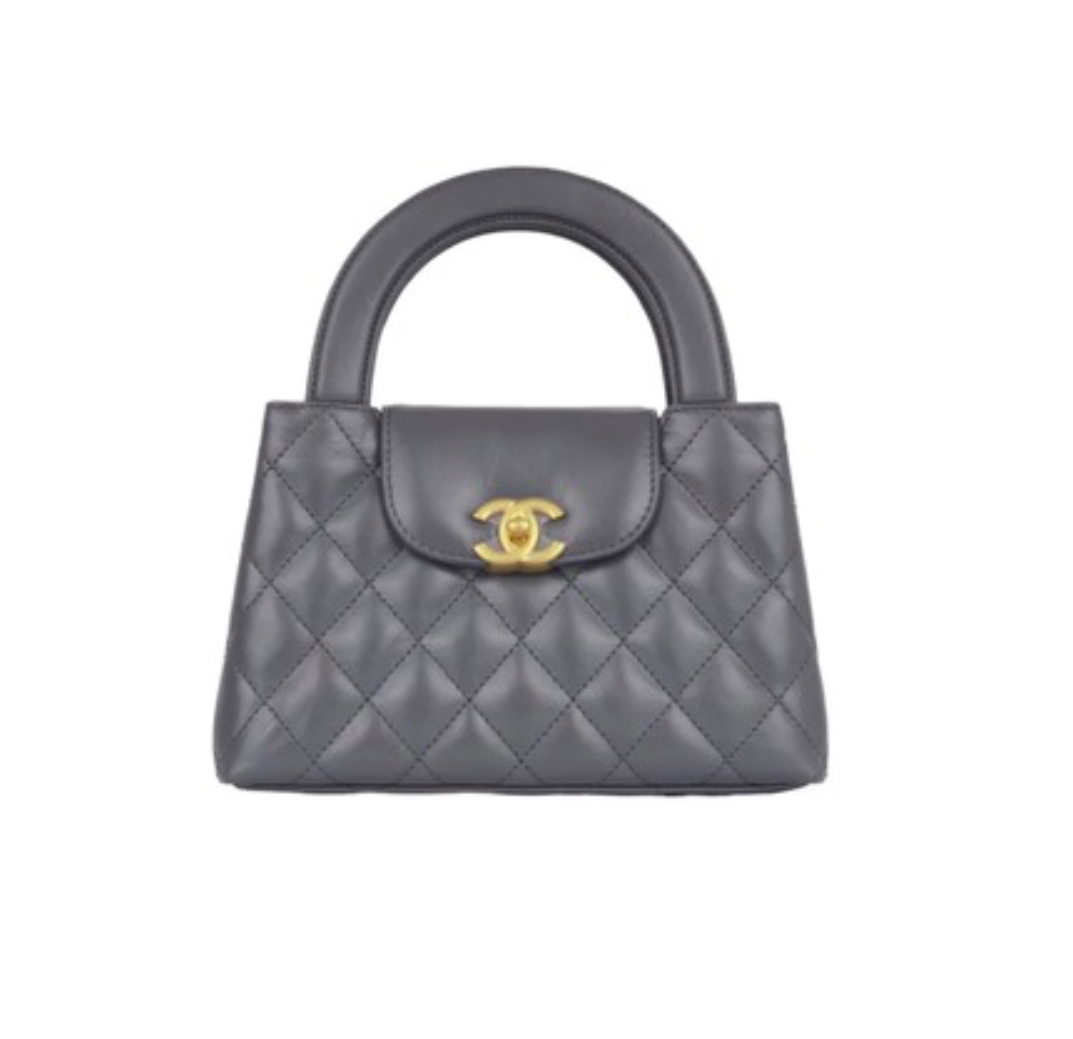  Chanel Small Shopper Dark Grey Shiny Aged Calfskin& Gold Hardware