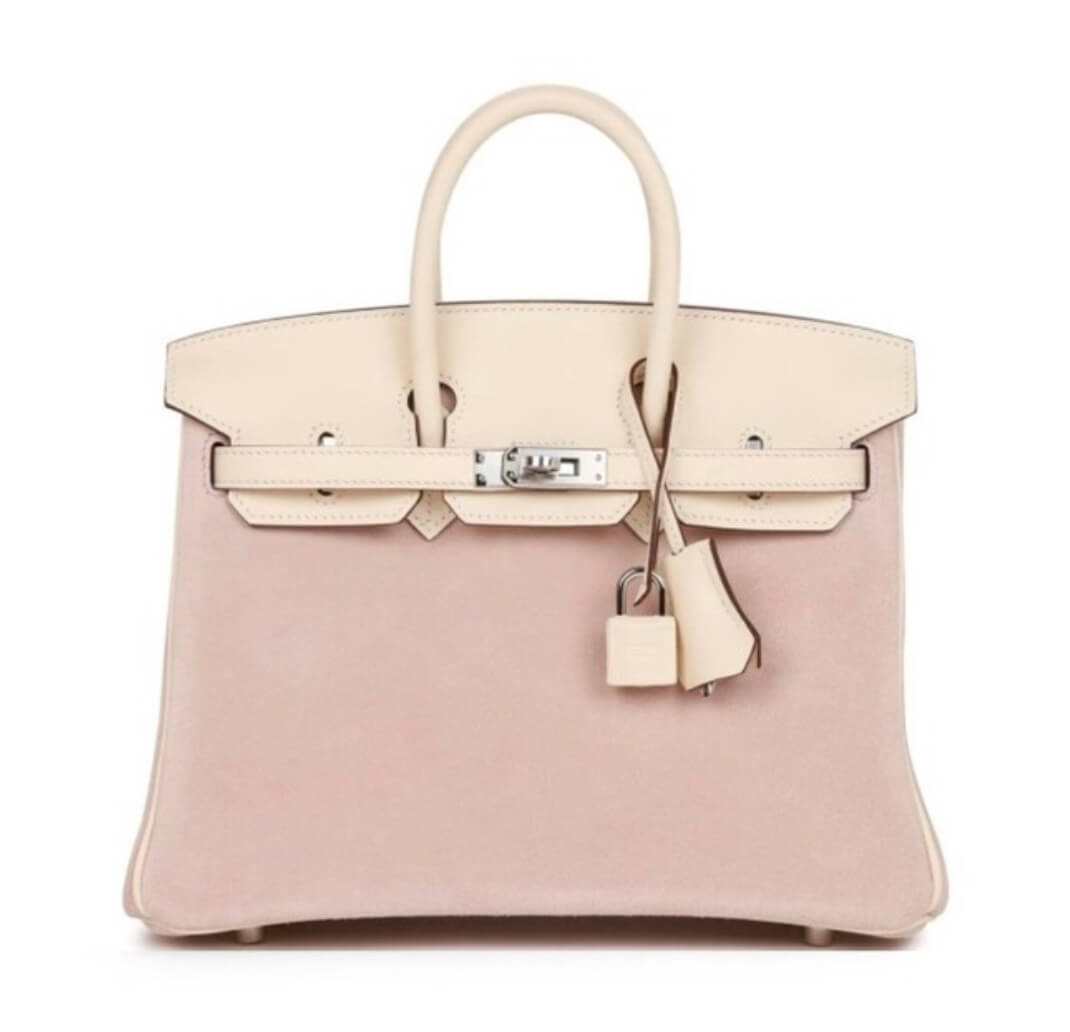 Hermès Birkin25 Cream White Grizzly Suede& Palladium Hardware