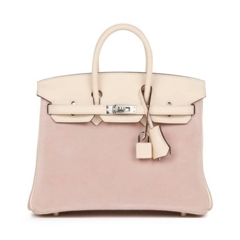Hermès Birkin25 Cream White Grizzly Suede& Palladium Hardware