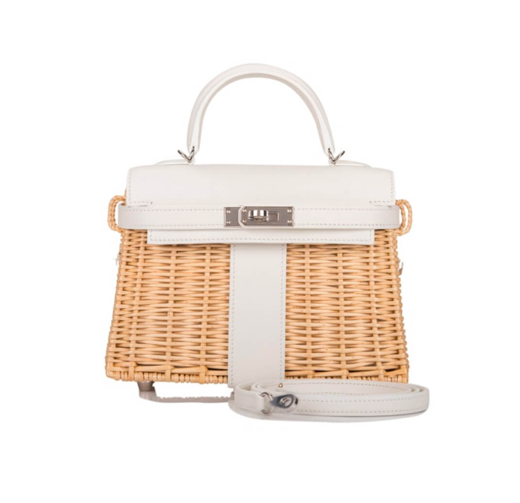 Hermès Kelly Picnic Wicker White Swift&Palladium Hardware