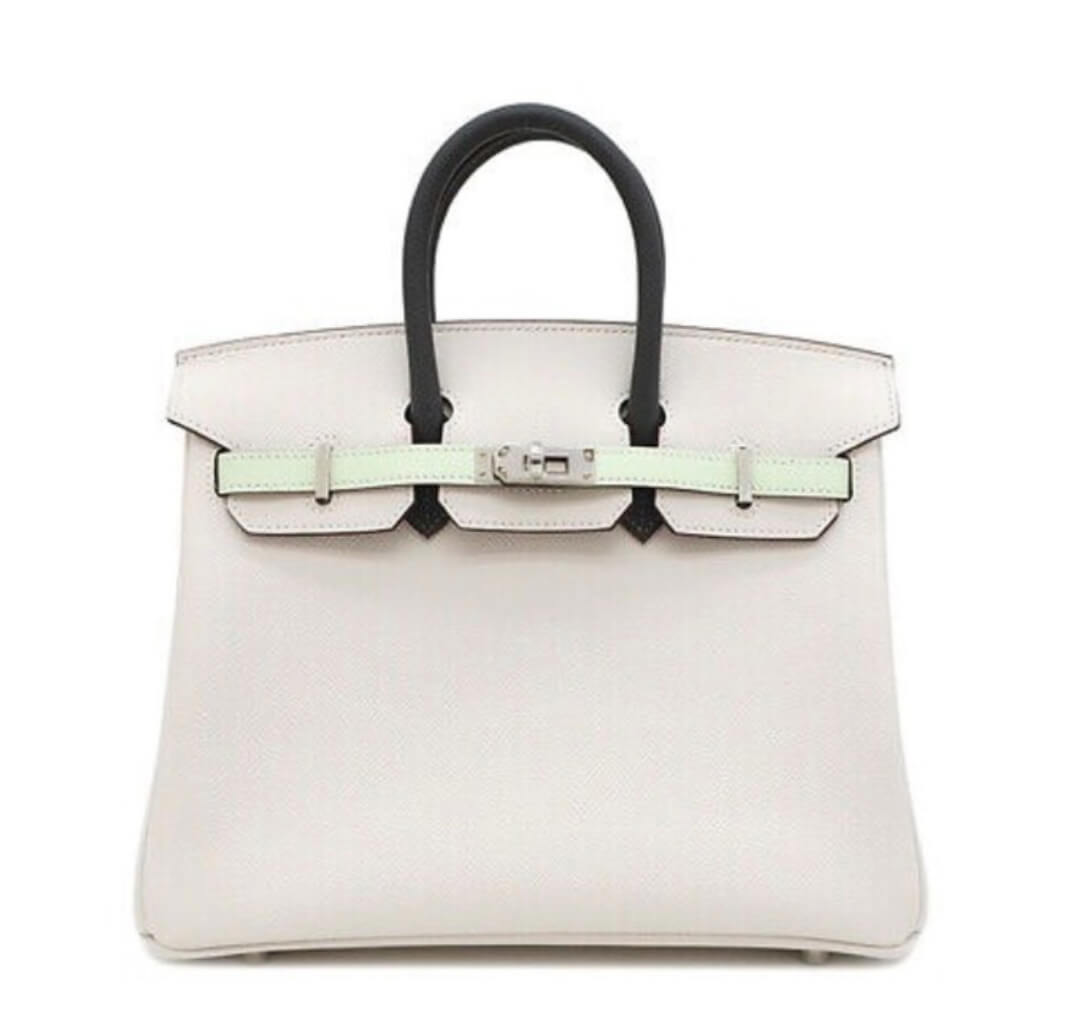 Hermès Birkin25 Milk Grey / Bubble Green / Graphite Grey Epsom & Palladium Hardware