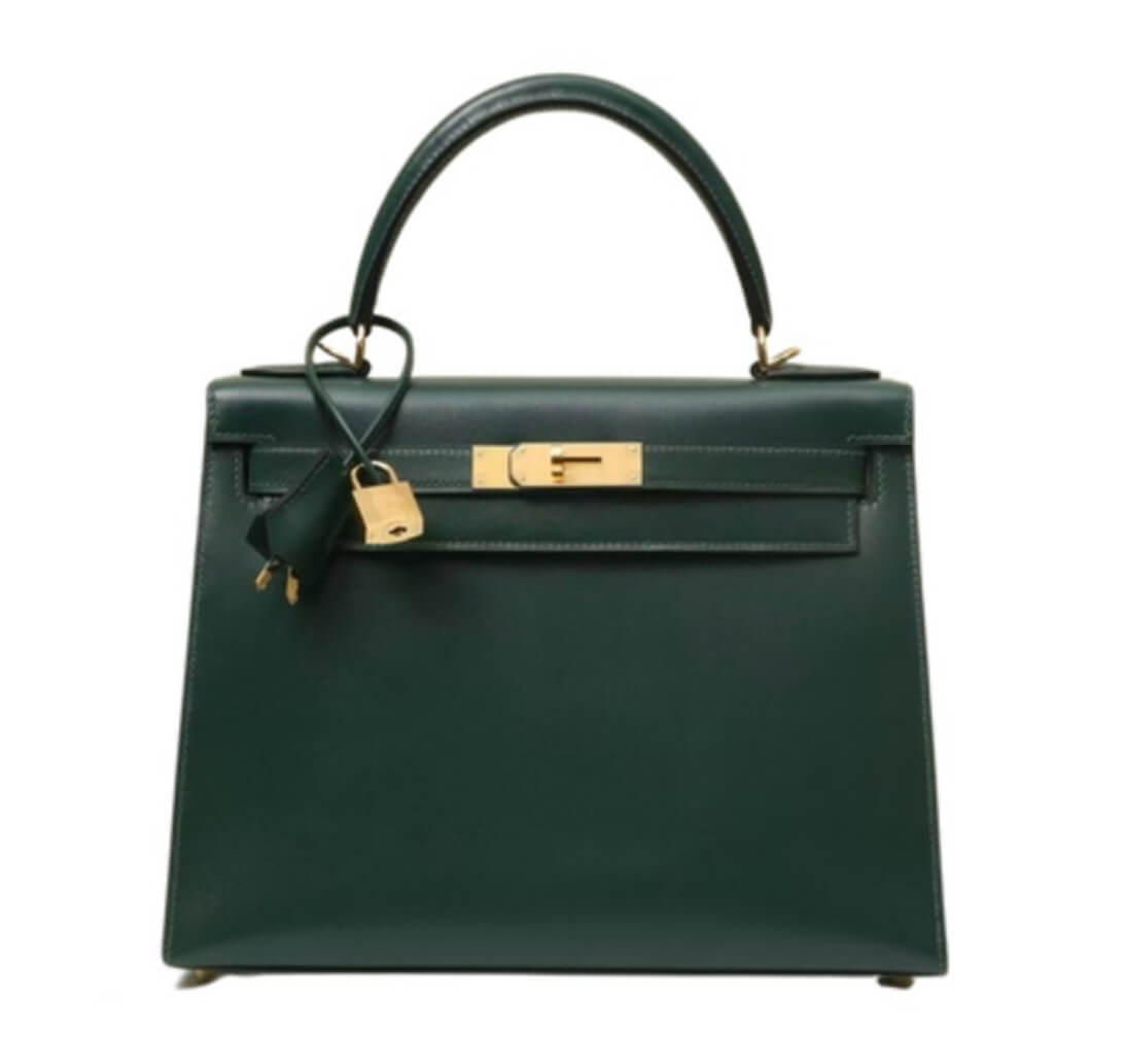 Hermès Kelly28  Emerald Green Glossy Box Leather&Gold Hardware