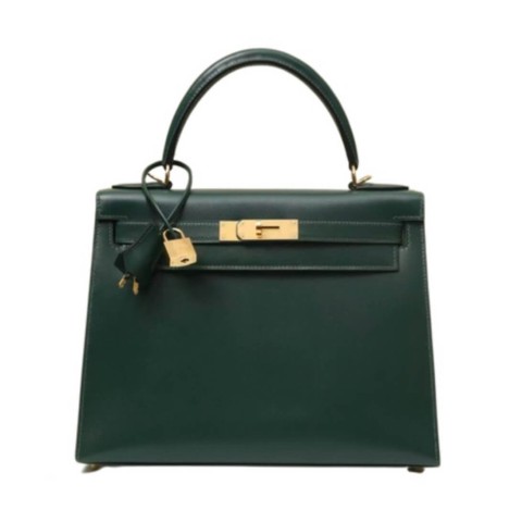 Hermès Kelly28  Emerald Green Glossy Box Leather&Gold Hardware