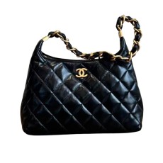 Chanel  Funky Town Black Shiny Calfskin Hobo Bag & Gold Metal