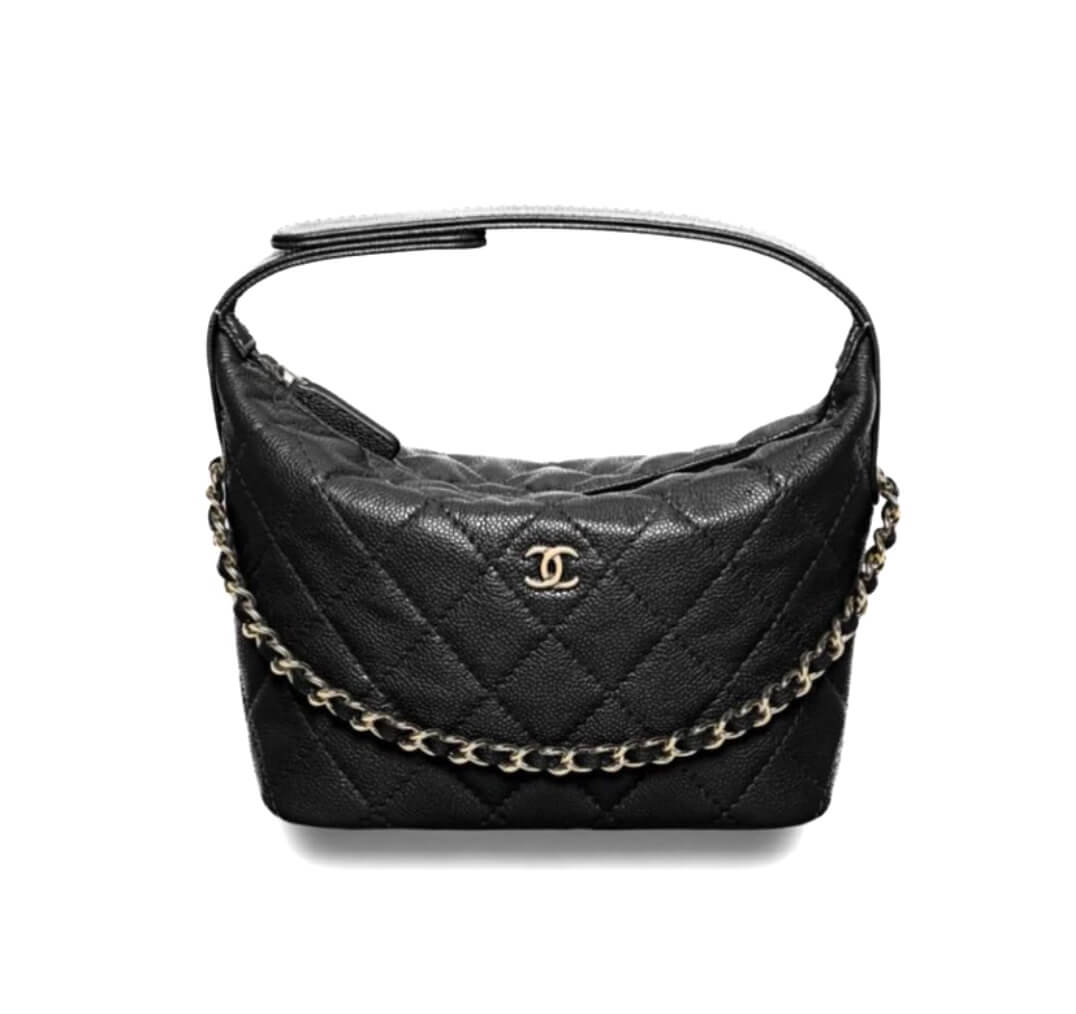 Chanel New Cruise Caviar Mini Chain Hobo Bag Black