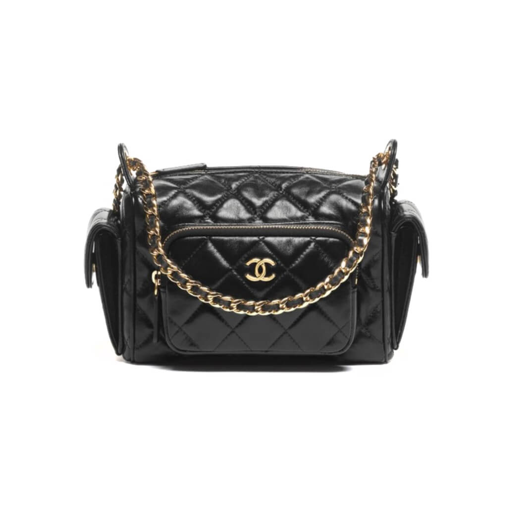 Chanel New Cruise Caviar Mini Chain Hobo Bag Black