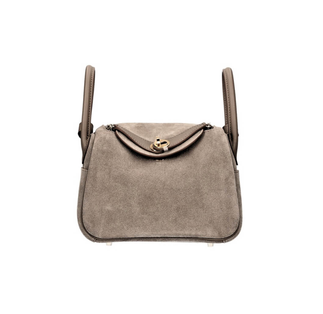 Hermès Lindy Mini Verso Suede Swift & Palladium Etoupe Grey