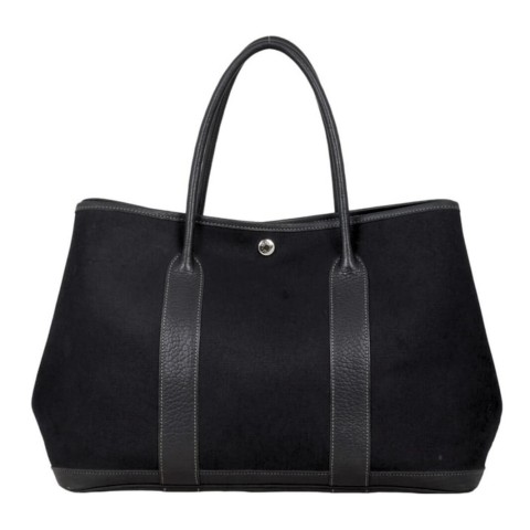 Hermès Garden Party 36 Black & Canvas with Silver Hardware