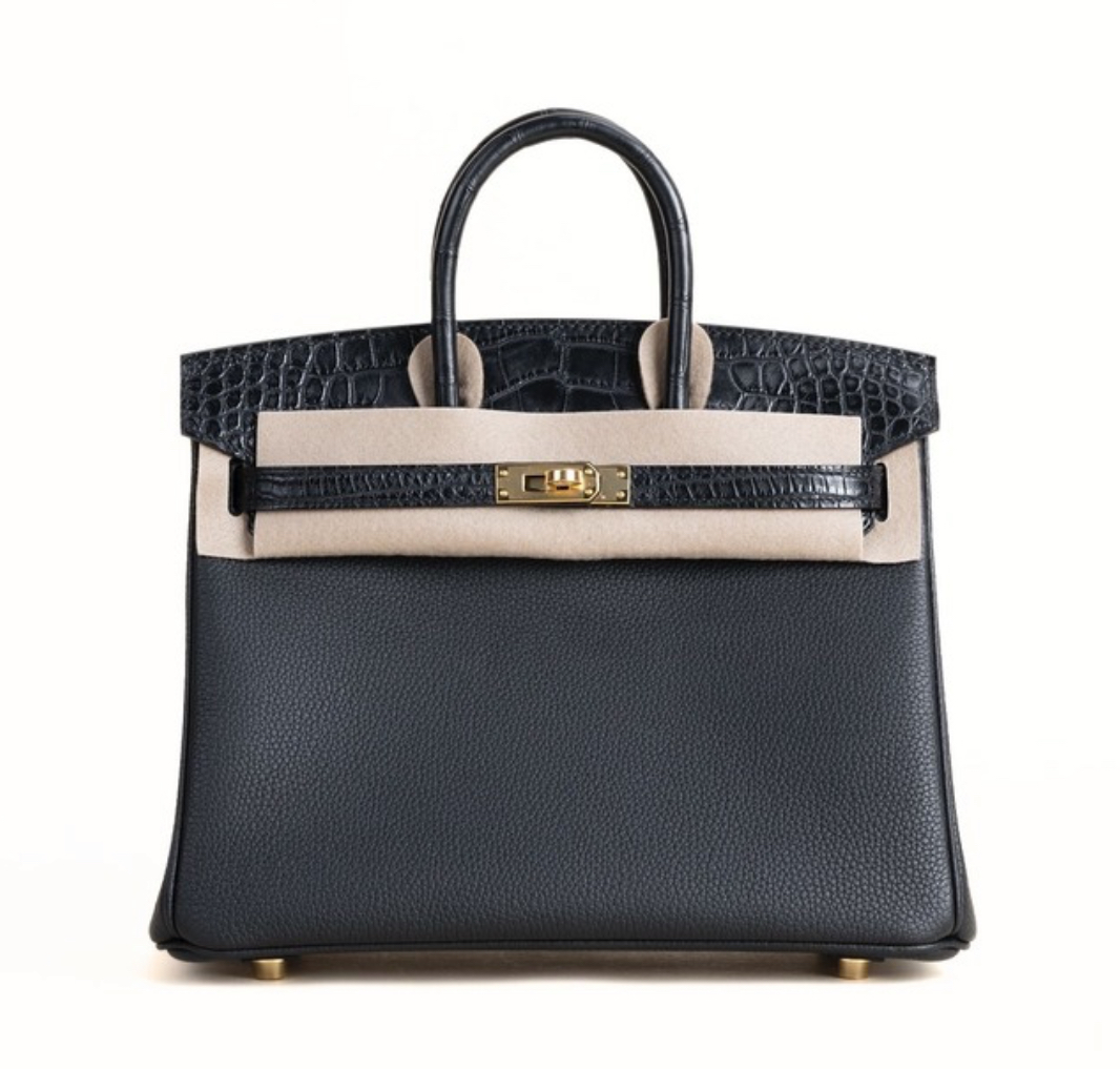 Hermès Birkin25 Touch 2in Noir Togo and Matte Alligator&Gold Hardware