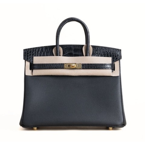 Hermès Birkin25 Touch 2in Noir Togo and Matte Alligator&Gold Hardware