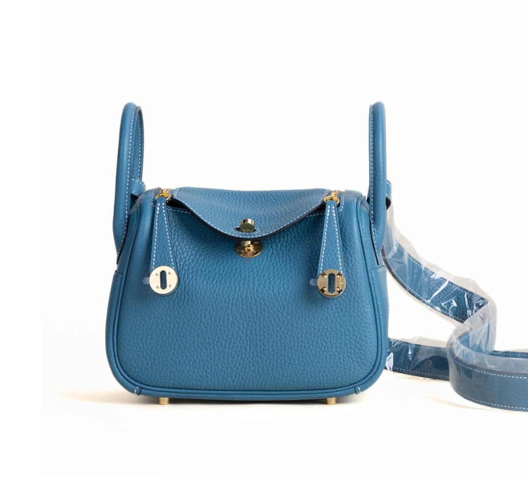 Hermès Mini Lindy Clemence Blue Jean&Gold Hardware