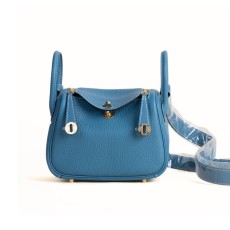 Hermès Mini Lindy Clemence Blue Jean&Gold Hardware