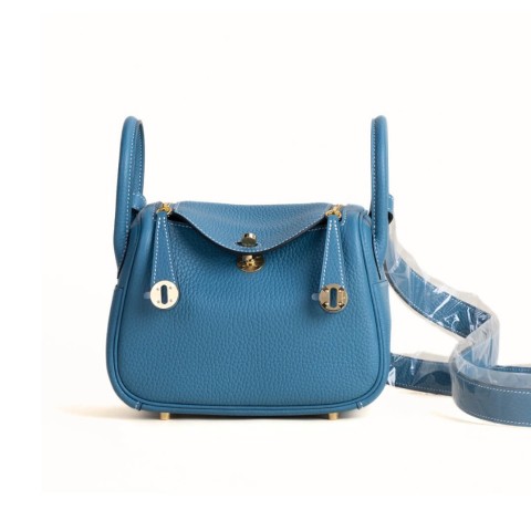 Hermès Mini Lindy Clemence Blue Jean&Gold Hardware