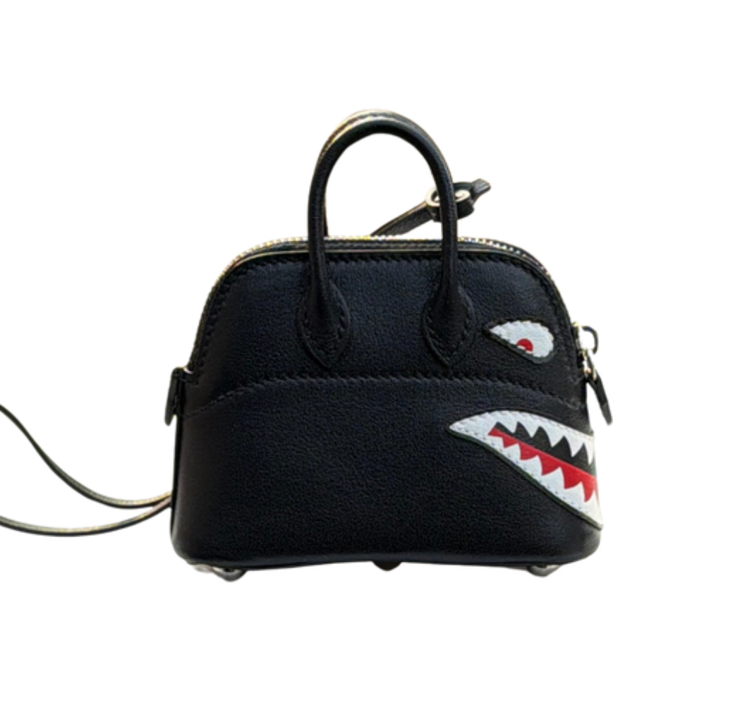 Hermès Mini Bolide Shark Bag Charm Black and White Swift