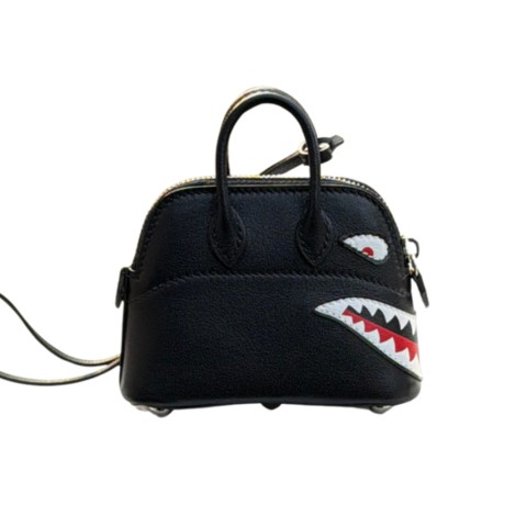 Hermès Mini Bolide Shark Bag Charm Black and White Swift