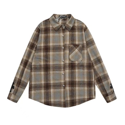 Chrome Hearts Heavyweight Long Sleeve Plaid Shirt with Cross Patch (Brown)