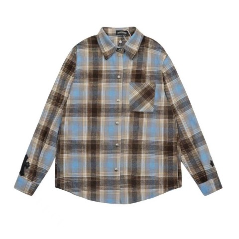 Chrome Hearts Heavyweight Long Sleeve Plaid Shirt with Cross Patch (Blue)