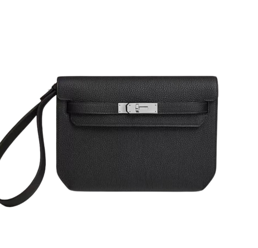5. Hermès Kelly Depeches Pouch25 Noir Epsom& Palladium Hardware