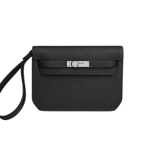 5. Hermès Kelly Depeches Pouch25 Noir Epsom& Palladium Hardware